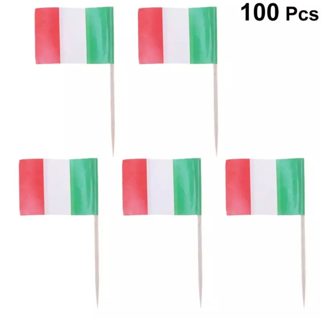 100 Pcs Italy Flag Italian Toothpick Flags, Small Mini Stick Cupcake Toppers Italian Flags,Country Picks Party Decoration Celebration Cocktail Food Bar Cake Flags