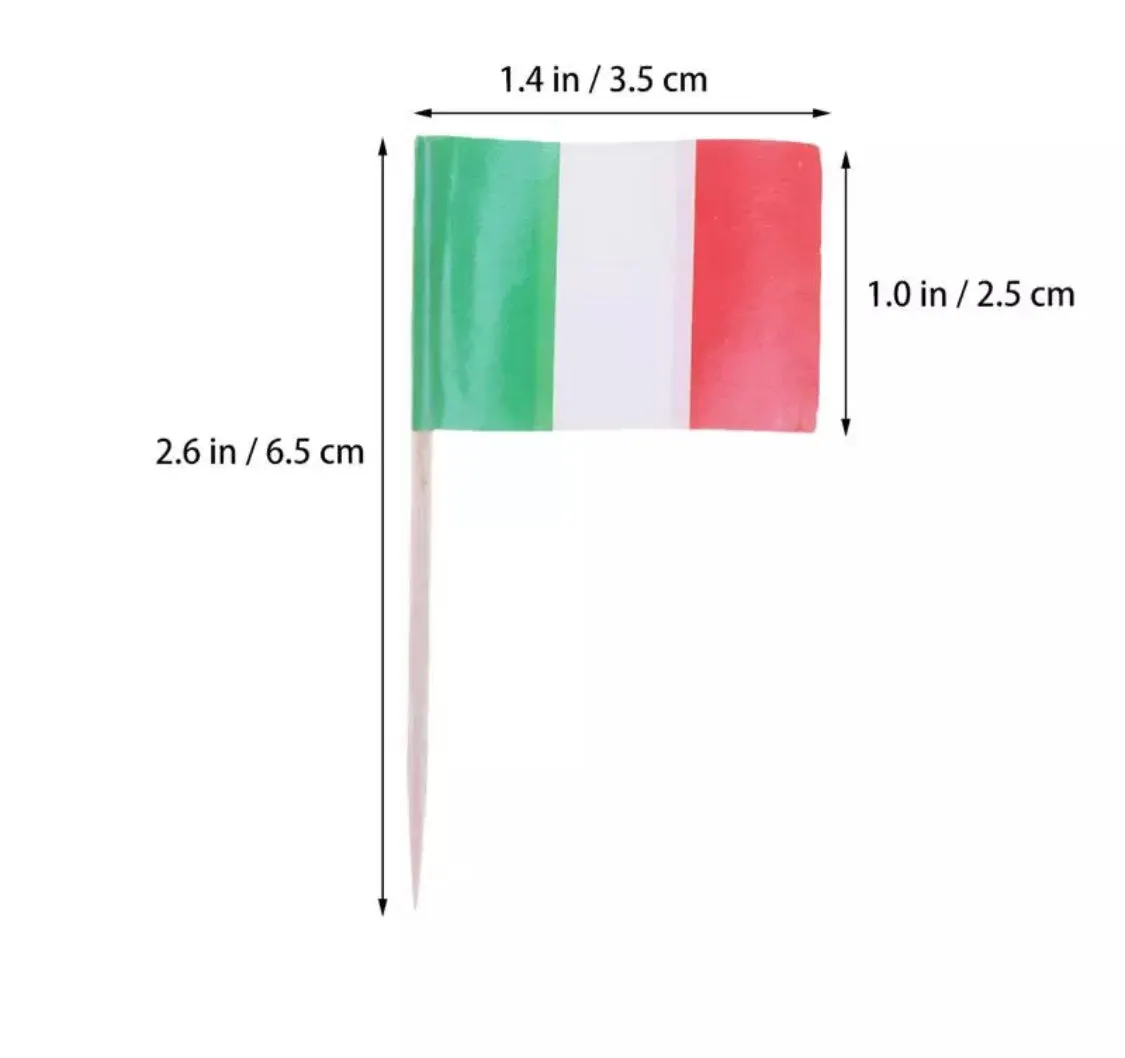 100 Pcs Italy Flag Italian Toothpick Flags, Small Mini Stick Cupcake Toppers Italian Flags,Country Picks Party Decoration Celebration Cocktail Food Bar Cake Flags