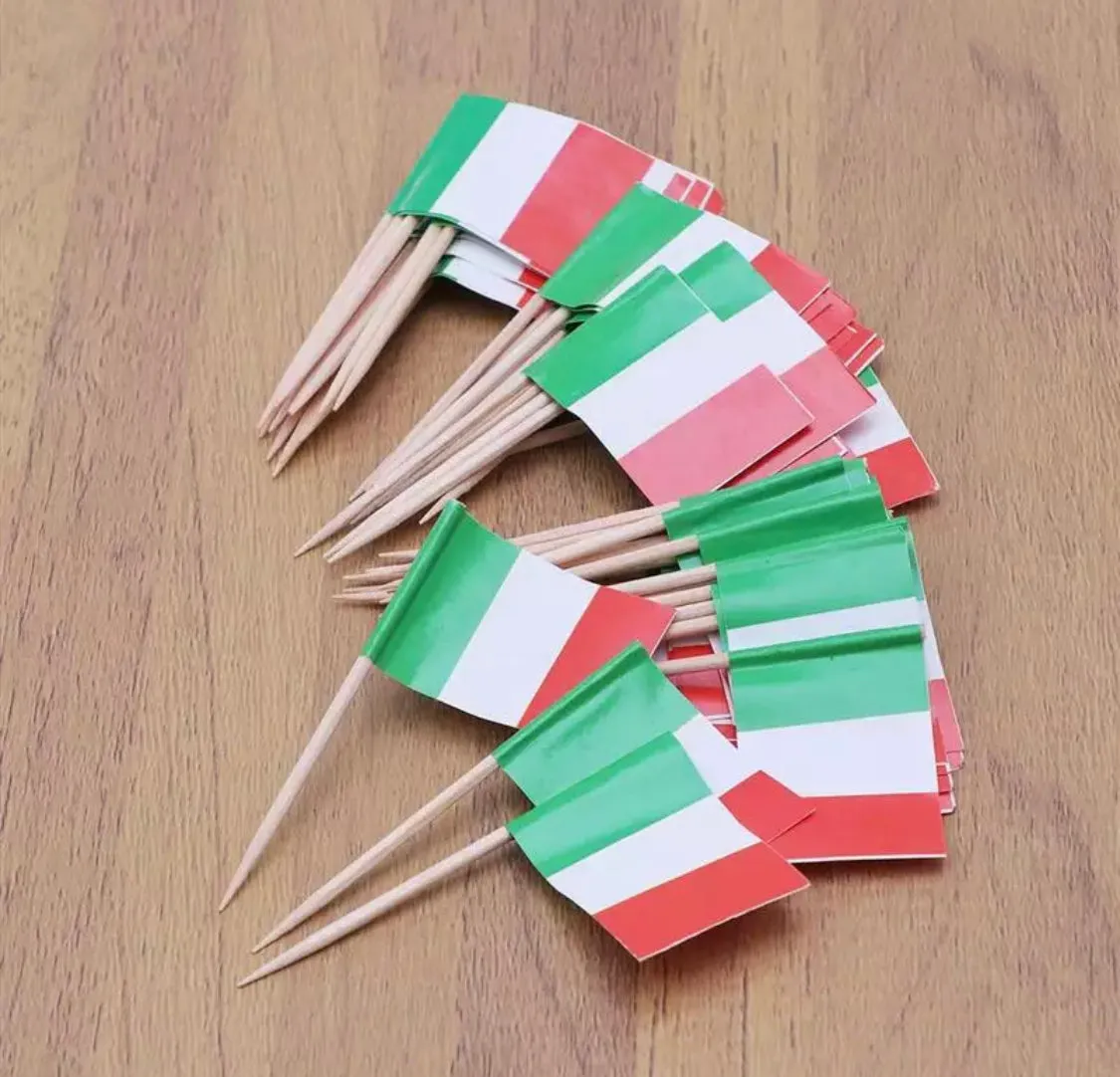 100 Pcs Italy Flag Italian Toothpick Flags, Small Mini Stick Cupcake Toppers Italian Flags,Country Picks Party Decoration Celebration Cocktail Food Bar Cake Flags