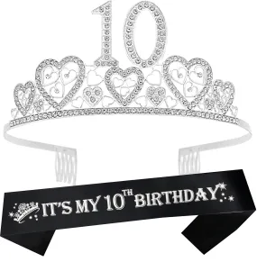 10th Birthday, 10th Birthday Gifts for Girl, 10th Birthday Tiara and Sash, 10th Birthday