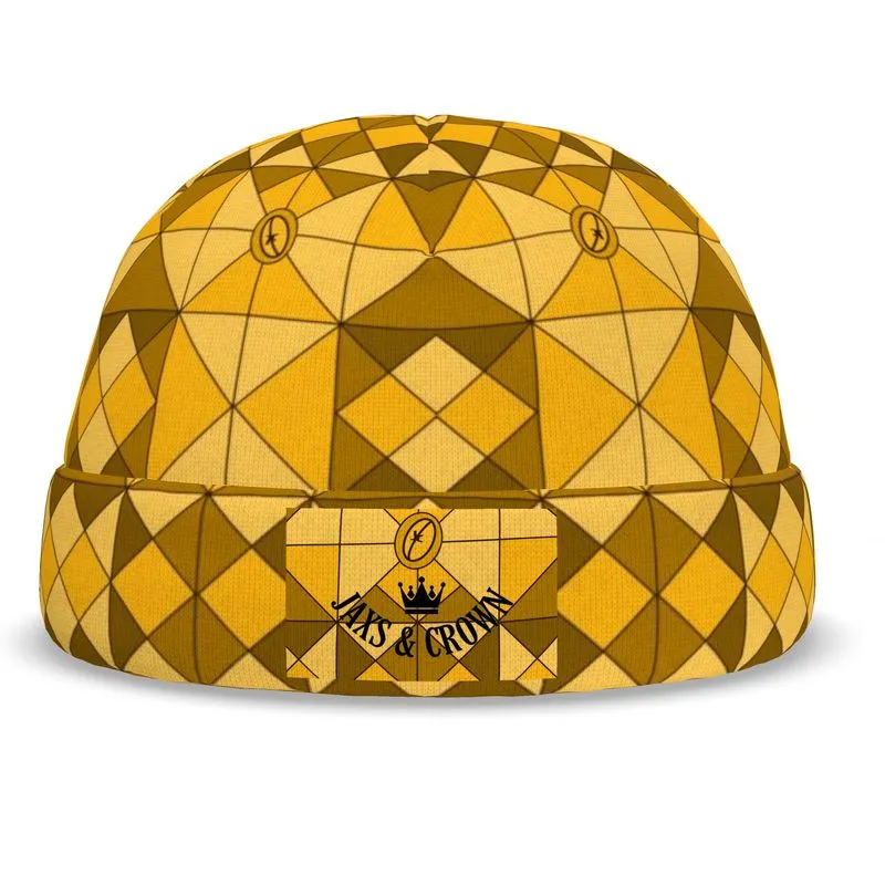 #177 JAXS N CROWN  designer BEANIE gold pattern