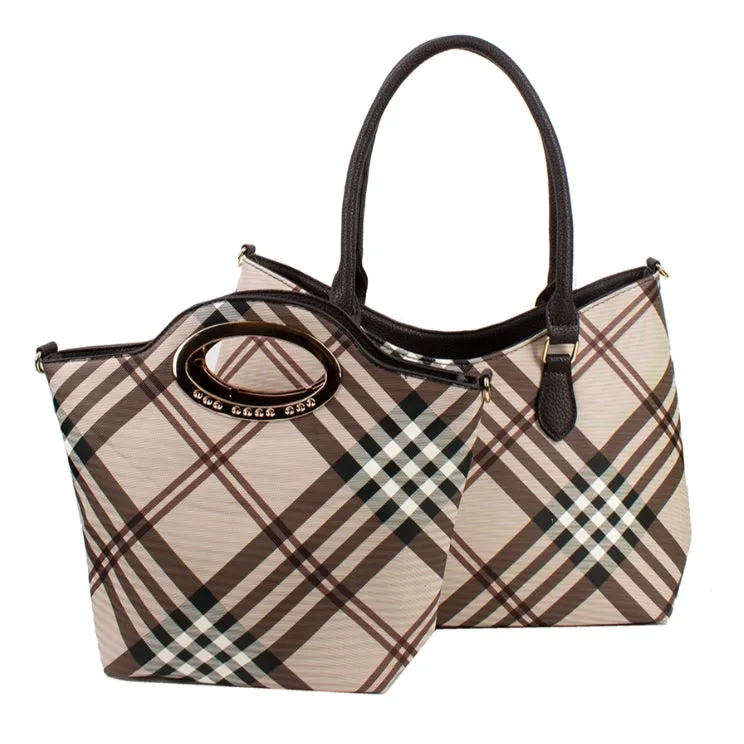 2-in-1 check pattern tote - black