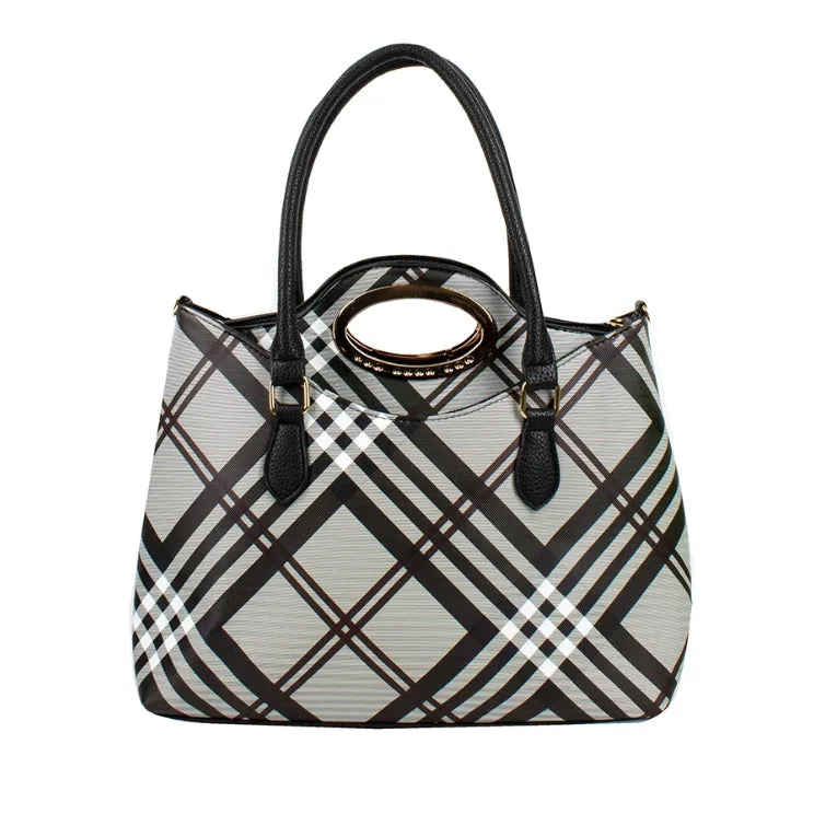 2-in-1 check pattern tote - black