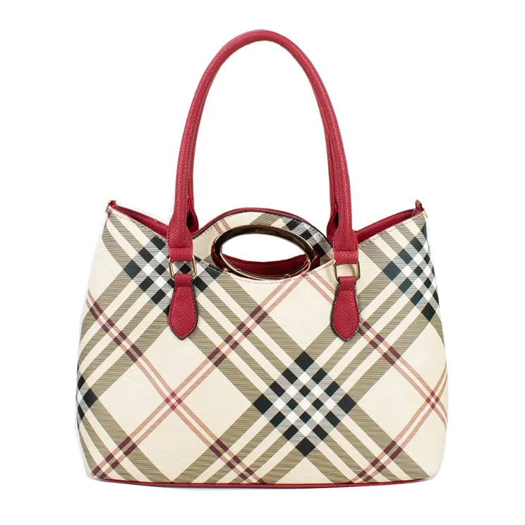 2-in-1 check pattern tote - red