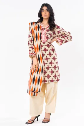 2 Pc Printed Khaddar Shirt With Khaddar Dupatta