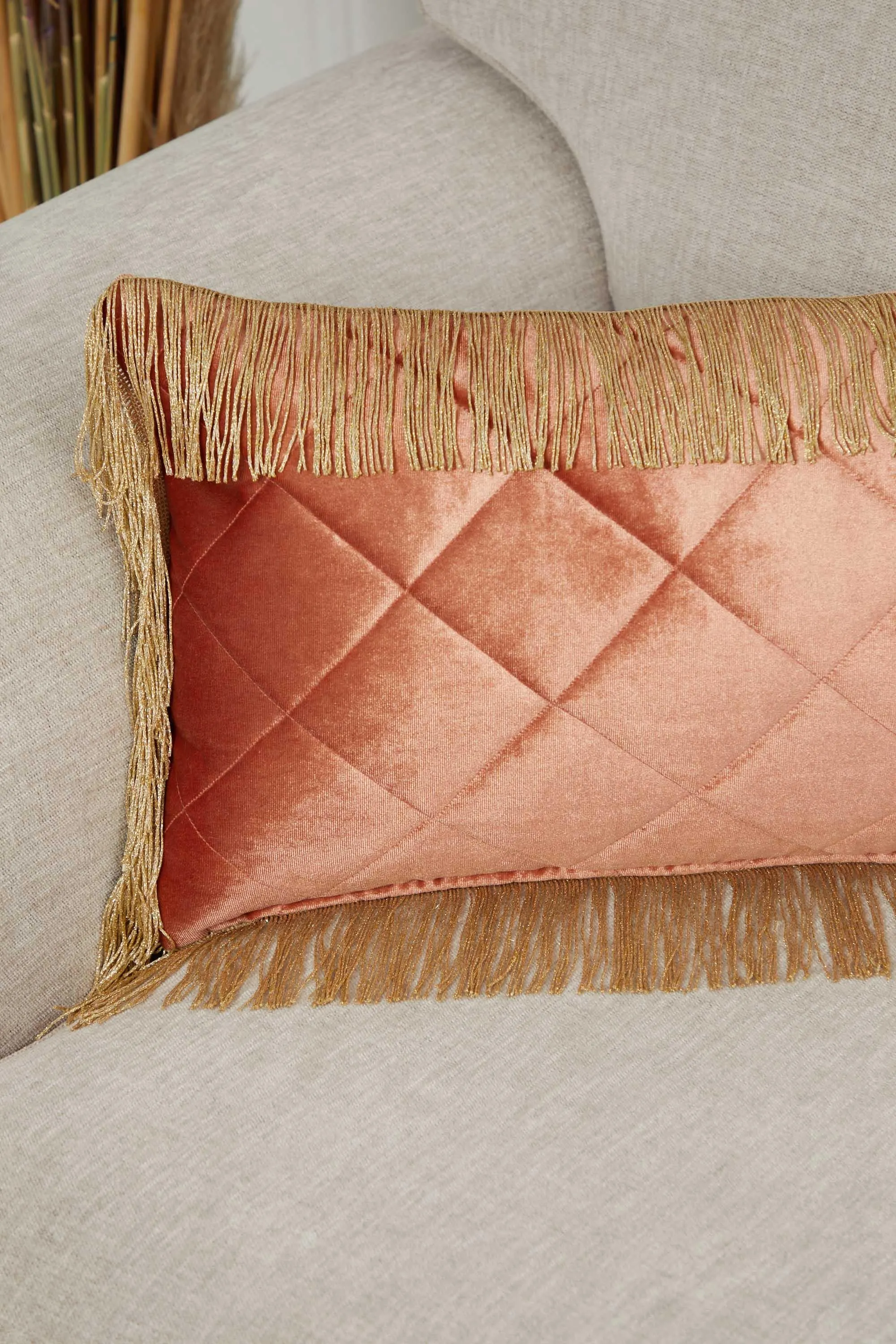 20x12 Quilted Velvet Long Fringes Throw Pillow Cover, Large Decorative Pillow Cover for Housewarming Gift, Modern Fringe Lumbar Pillow,K-354