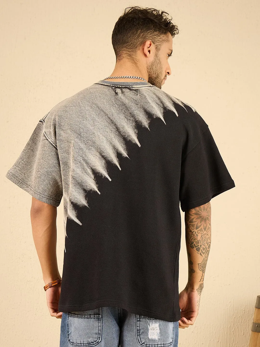 Acid Washed Cross Graphic Oversized Tshirt