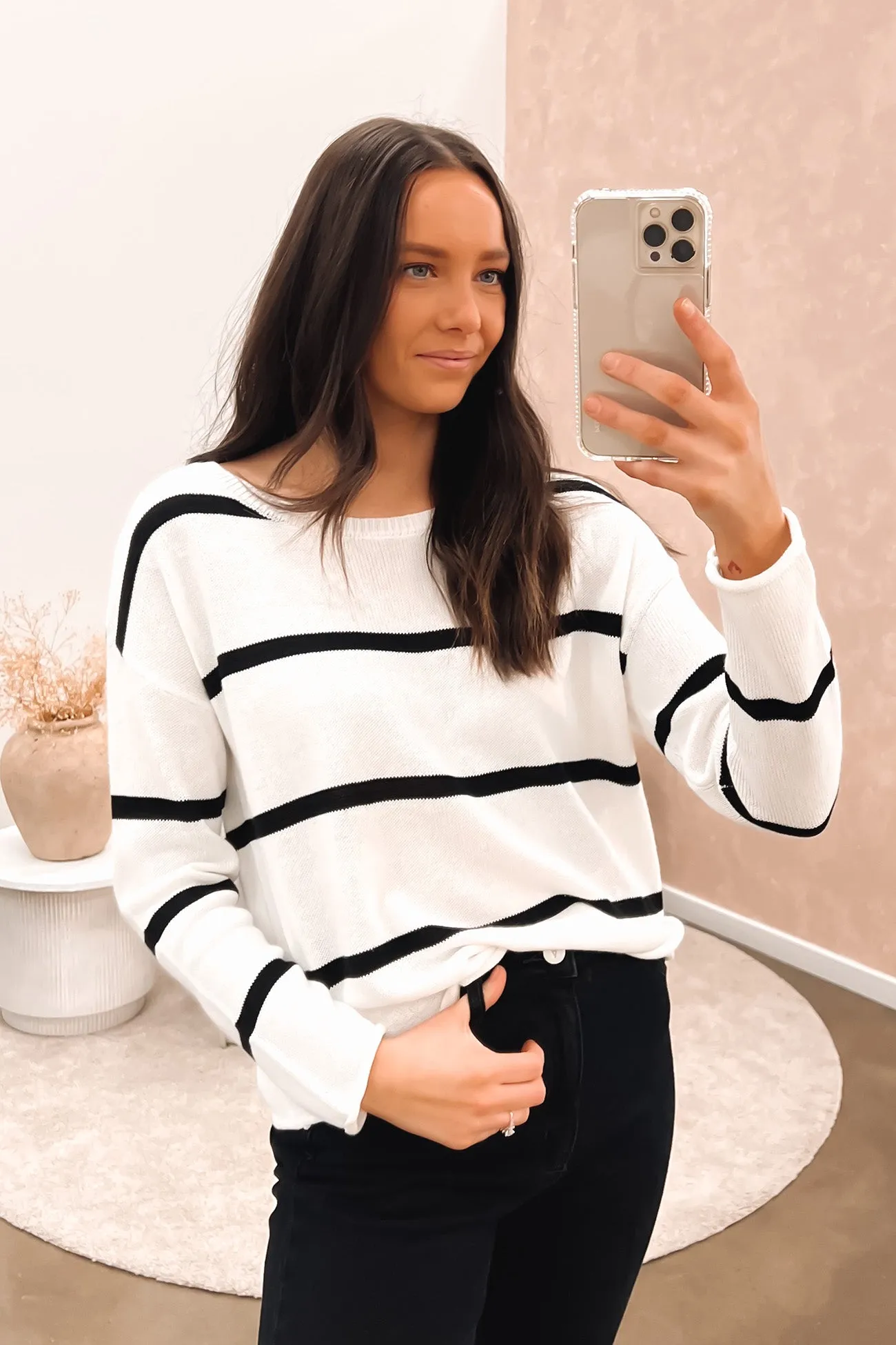 Alastair Knit White Black Stripe