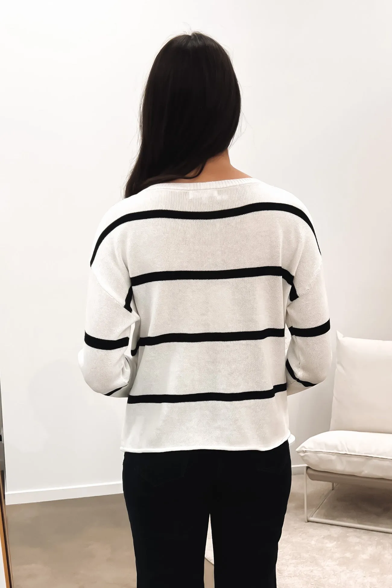 Alastair Knit White Black Stripe