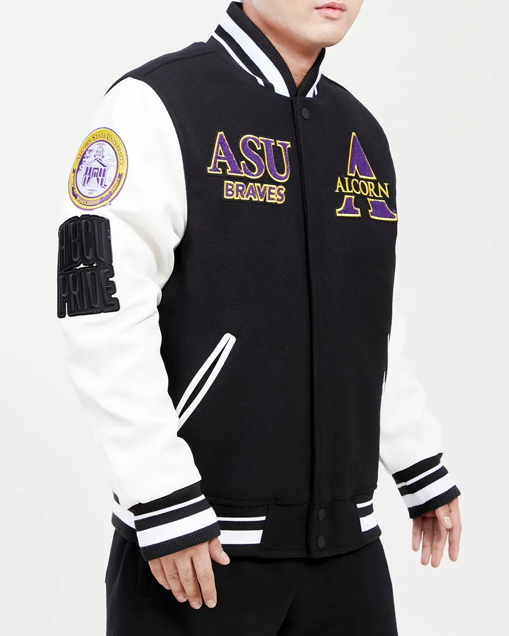 ALCORN STATE UNIVERSITY CLASSIC RIB WOOL VARSITY JACKET (BLACK/WHITE)