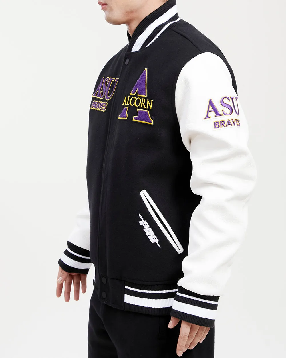 ALCORN STATE UNIVERSITY CLASSIC RIB WOOL VARSITY JACKET (BLACK/WHITE)