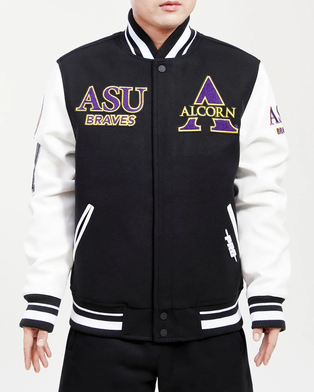 ALCORN STATE UNIVERSITY CLASSIC RIB WOOL VARSITY JACKET (BLACK/WHITE)