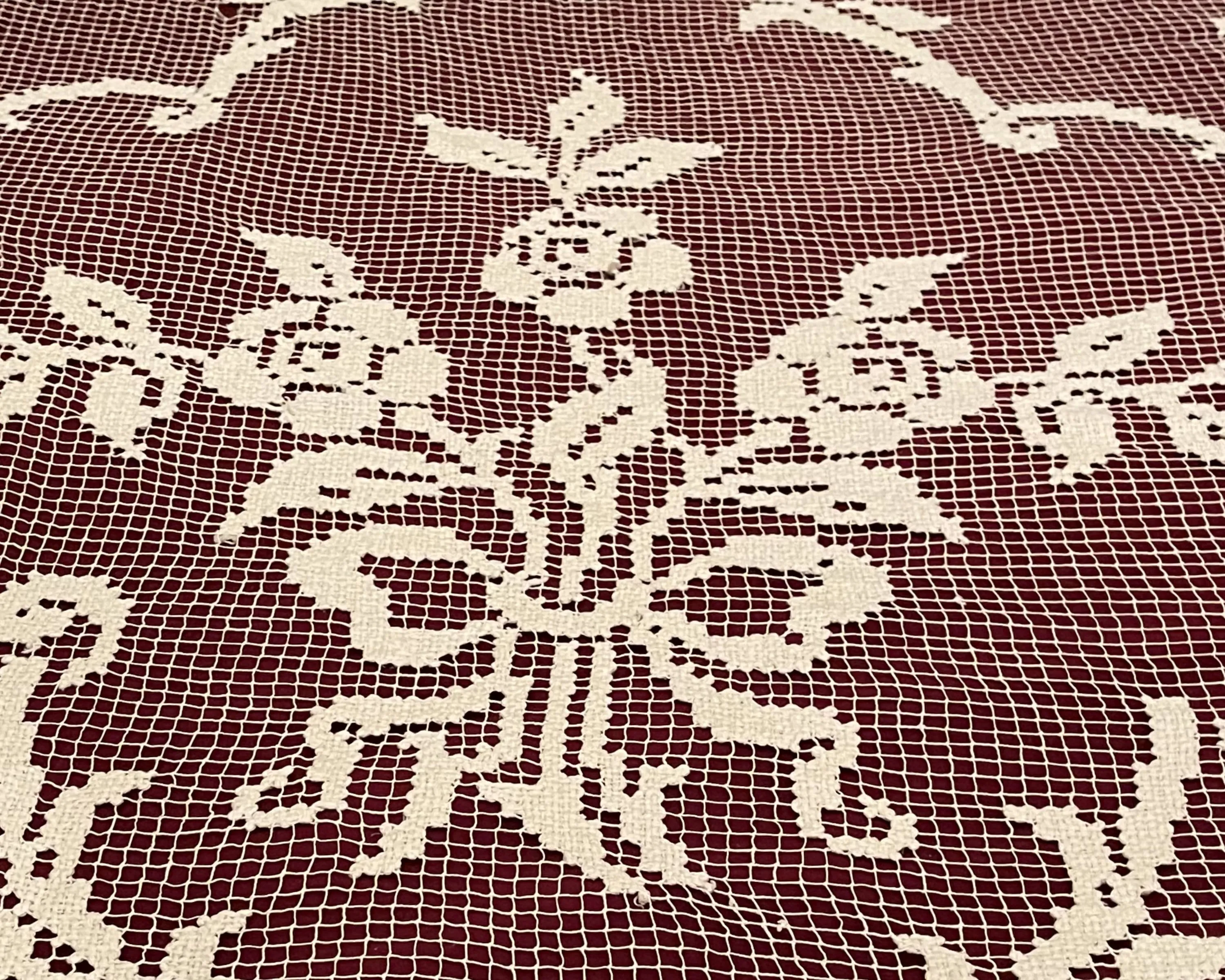 Antique Handmade Lace Bedspread Fishermans Net Hand Knotted Filet Lacis