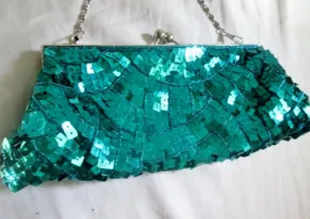 APT. 9 SEQUIN Handbag Evening Clutch Bag Vegan Purse AQUA BLUE Glam