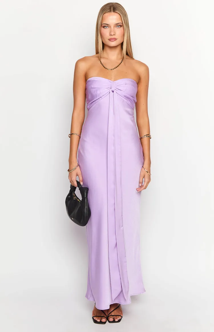 Ariella Lilac Satin Strapless Maxi Dress