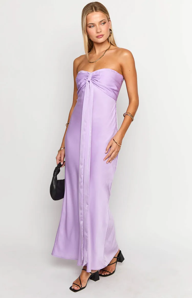 Ariella Lilac Satin Strapless Maxi Dress