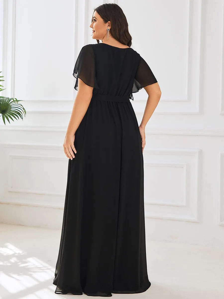 AUDREY CHIFFON V-NECK EVENING DRESS