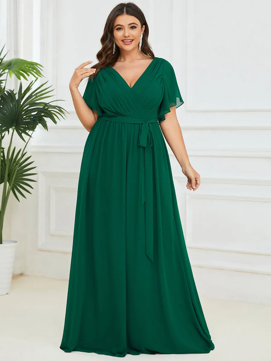 AUDREY CHIFFON V-NECK EVENING DRESS