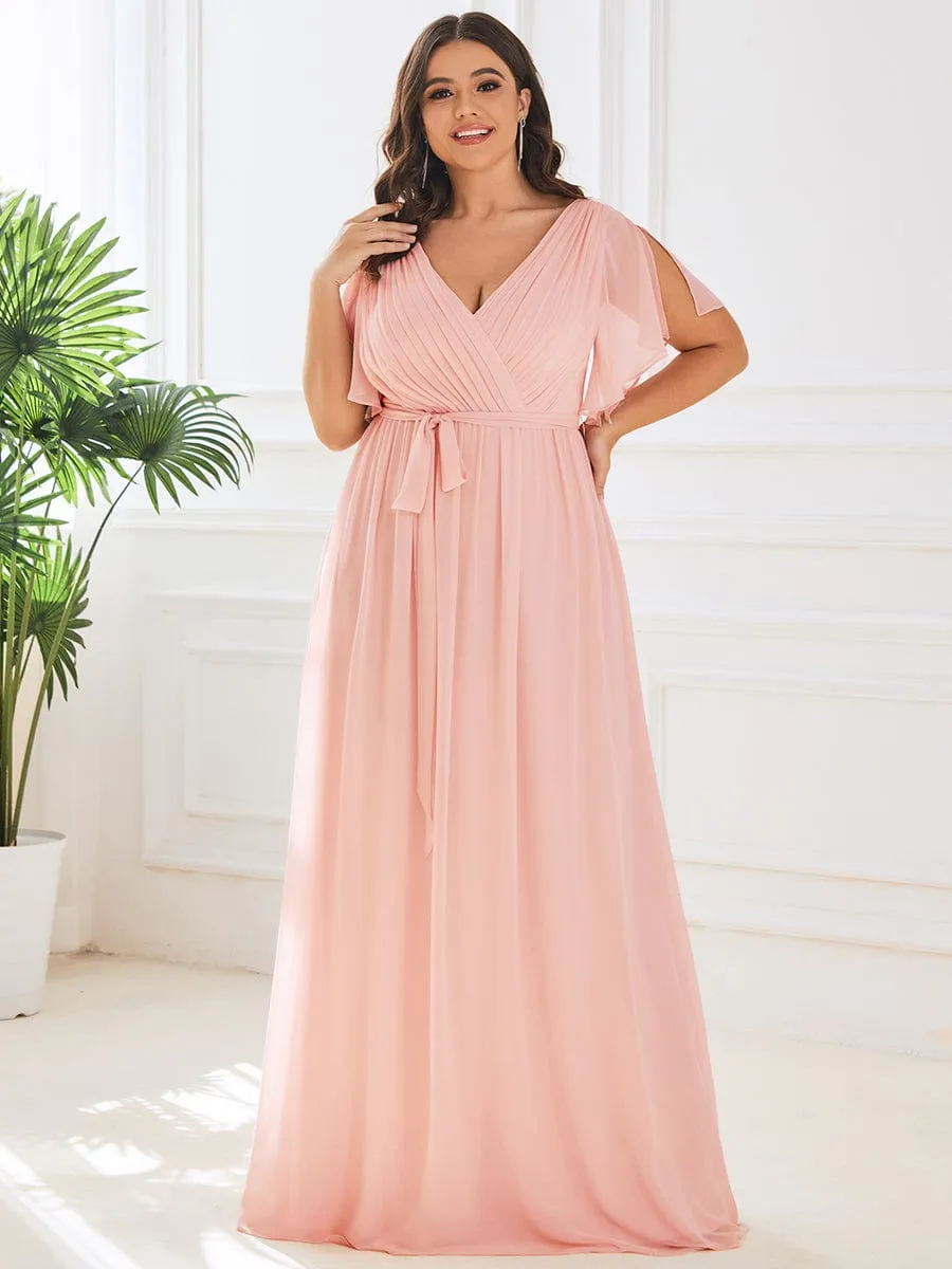 AUDREY CHIFFON V-NECK EVENING DRESS