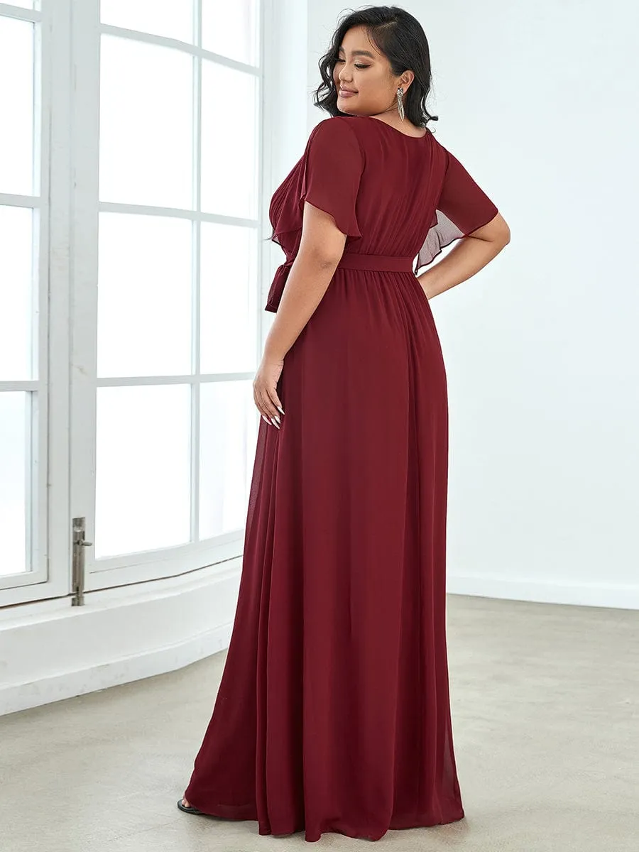 AUDREY CHIFFON V-NECK EVENING DRESS