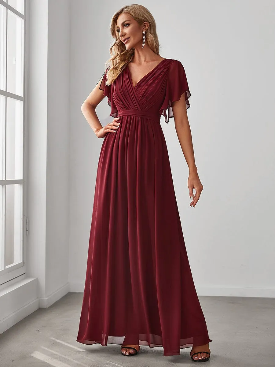 AUDREY CHIFFON V-NECK EVENING DRESS