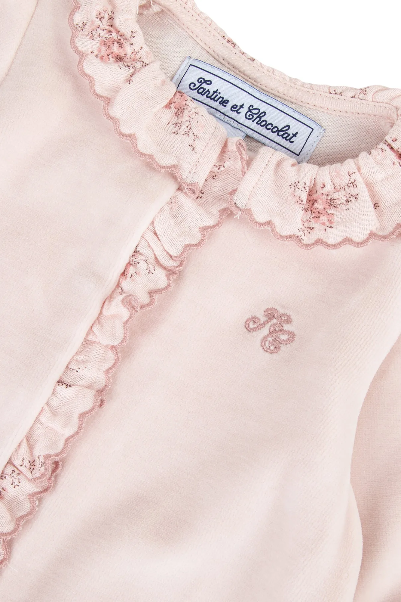 Babygrow - Pale pink with Liberty print collar