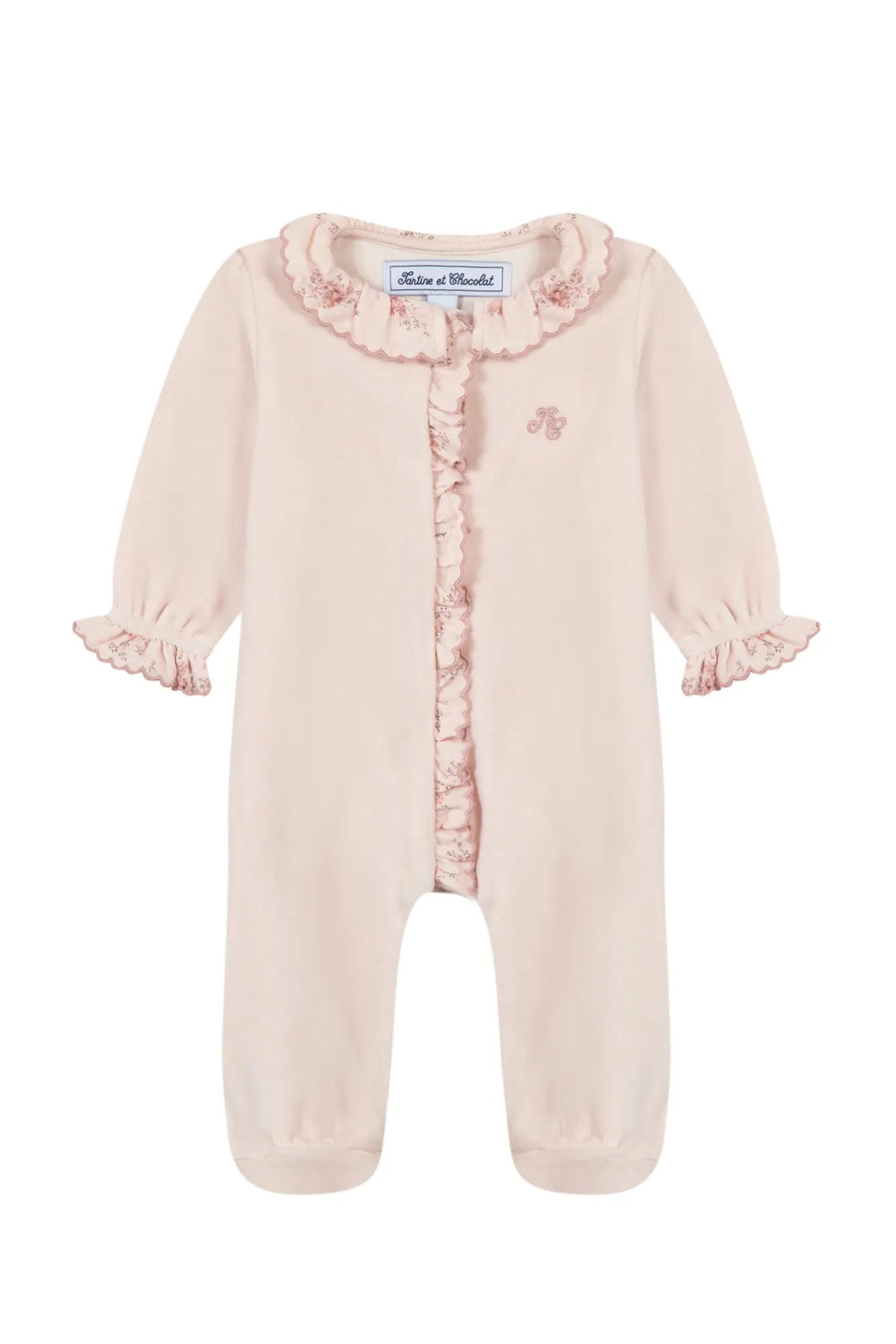 Babygrow - Pale pink with Liberty print collar