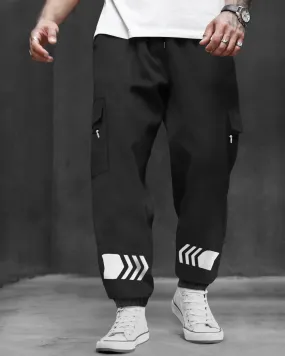 Baggy Style Black Oversized Fit Cuffed Ankle Cargo Jogger