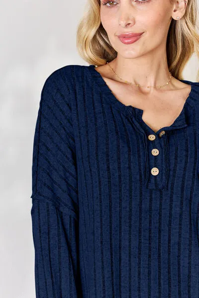 Basic Bae Ribbed Half Button Long Sleeve Top - 5 colors