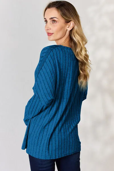 Basic Bae Ribbed Half Button Long Sleeve Top - 5 colors