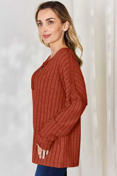 Basic Bae Ribbed Half Button Long Sleeve Top - 5 colors