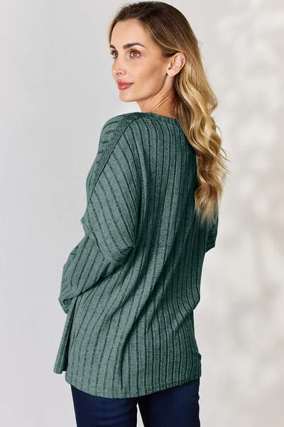 Basic Bae Ribbed Half Button Long Sleeve Top - 5 colors