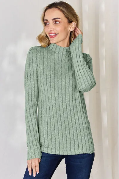 Basic Bae Ribbed Mock Neck Long Sleeve Top - 5 colors