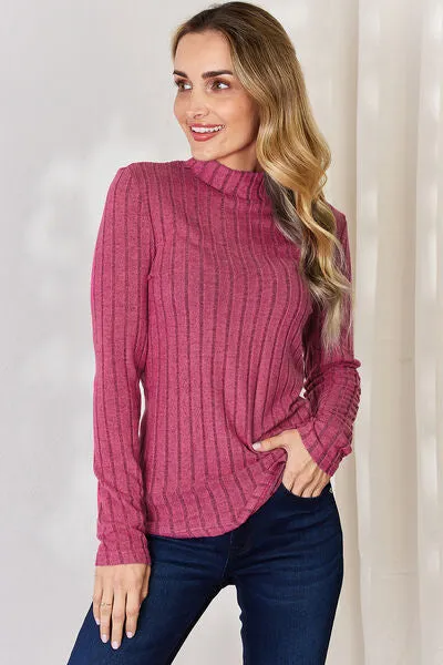 Basic Bae Ribbed Mock Neck Long Sleeve Top - 5 colors