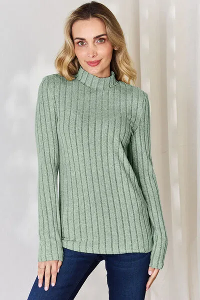 Basic Bae Ribbed Mock Neck Long Sleeve Top - 5 colors