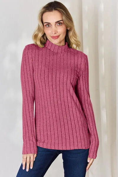 Basic Bae Ribbed Mock Neck Long Sleeve Top - 5 colors