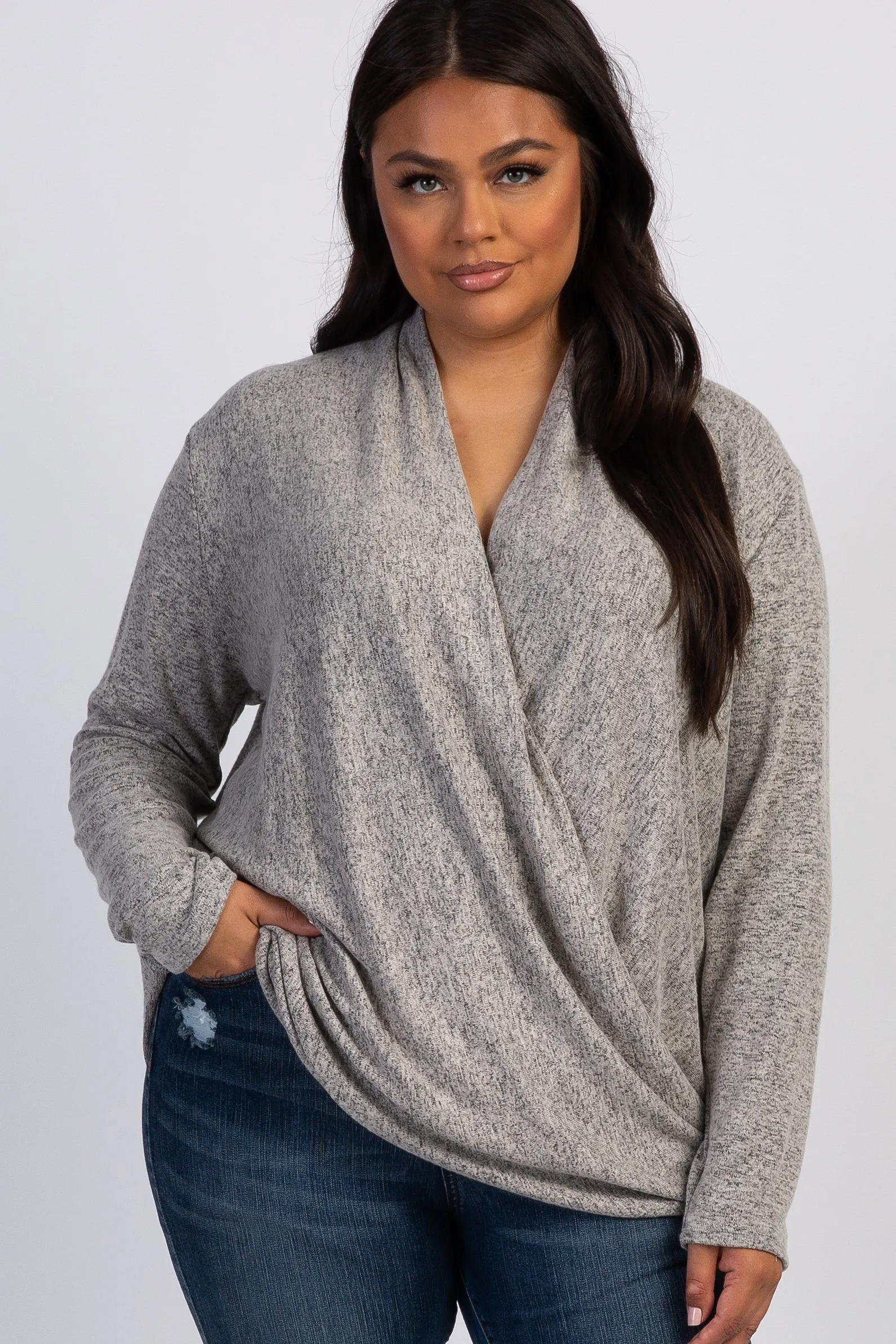 Beige Draped Wrap Plus Maternity Nursing Top