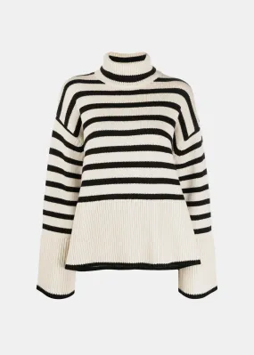 Beige Signature Stripe Turtleneck Jumper