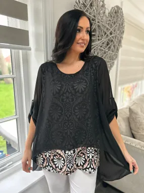 Black Layered Patterned Blouse Emily