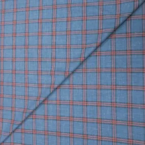 Blue & Orange Plaid Windowpane Wool and Linen Calypso Rising Sun Dormeuil Fabric