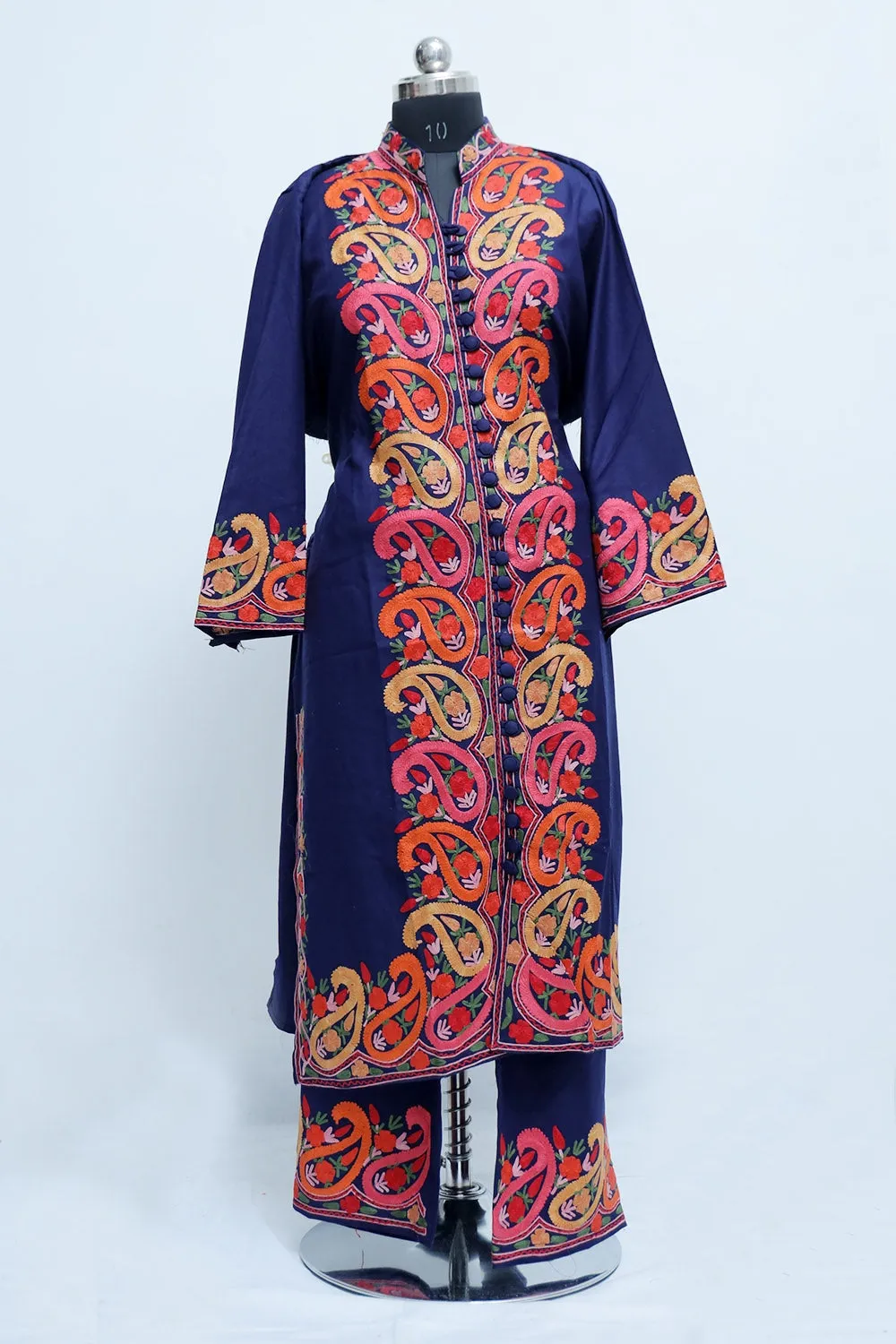 Blue Colour Kashmiri Designer Embroidered Semi-Stitched Palazzo Suit