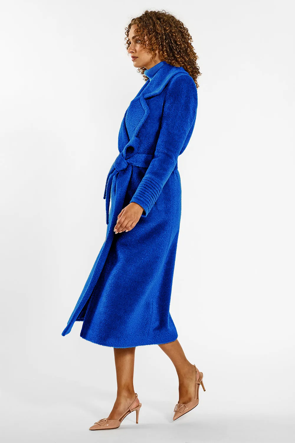 Bouclé Alpaca Long Notched Collar Wrap Coat