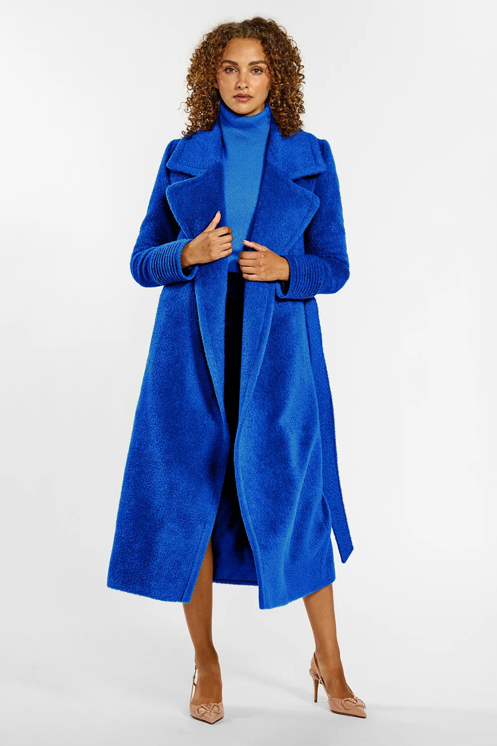 Bouclé Alpaca Long Notched Collar Wrap Coat