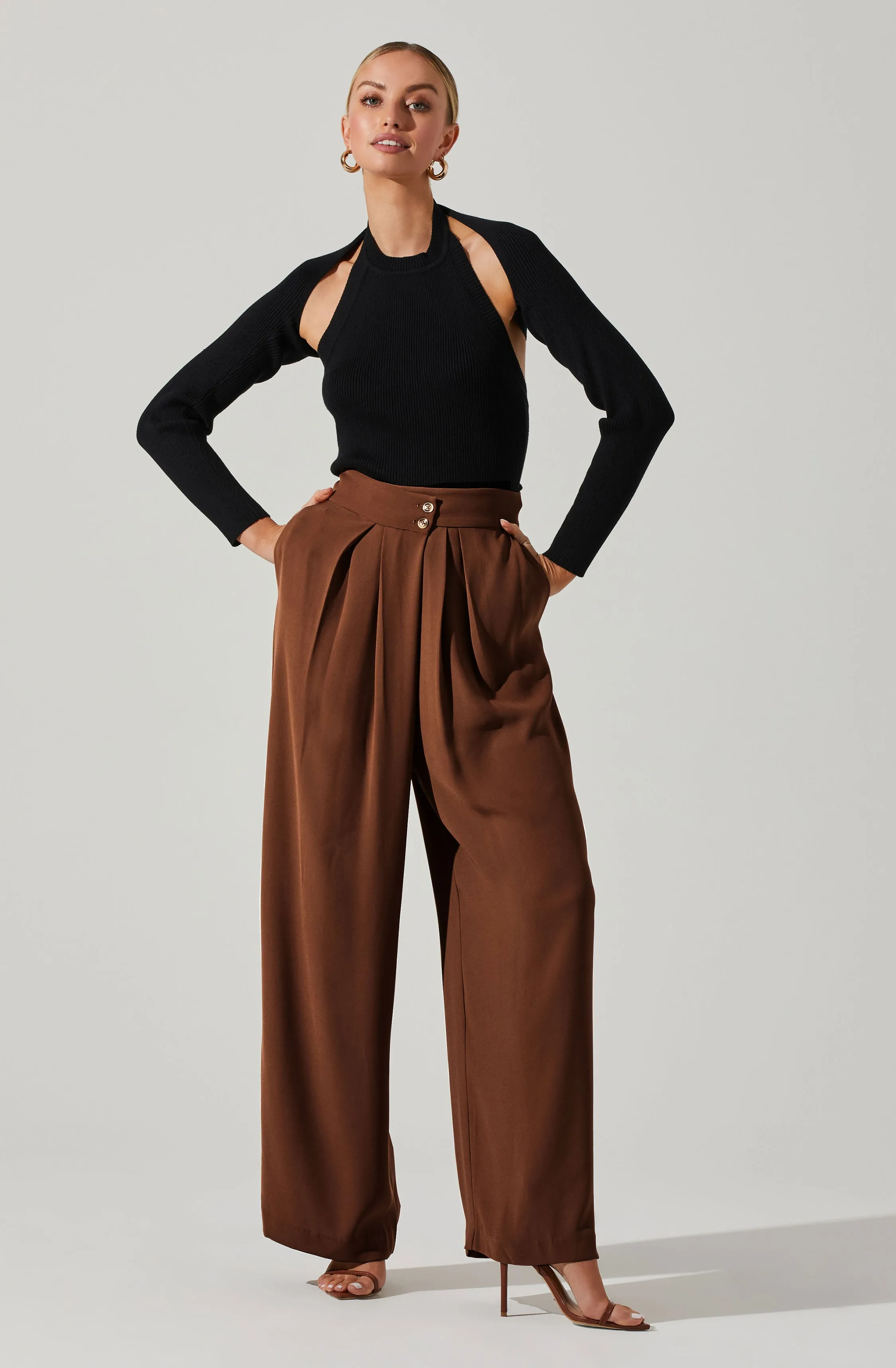 Boyfriend Criss Cross Pleated Wide Leg Pants