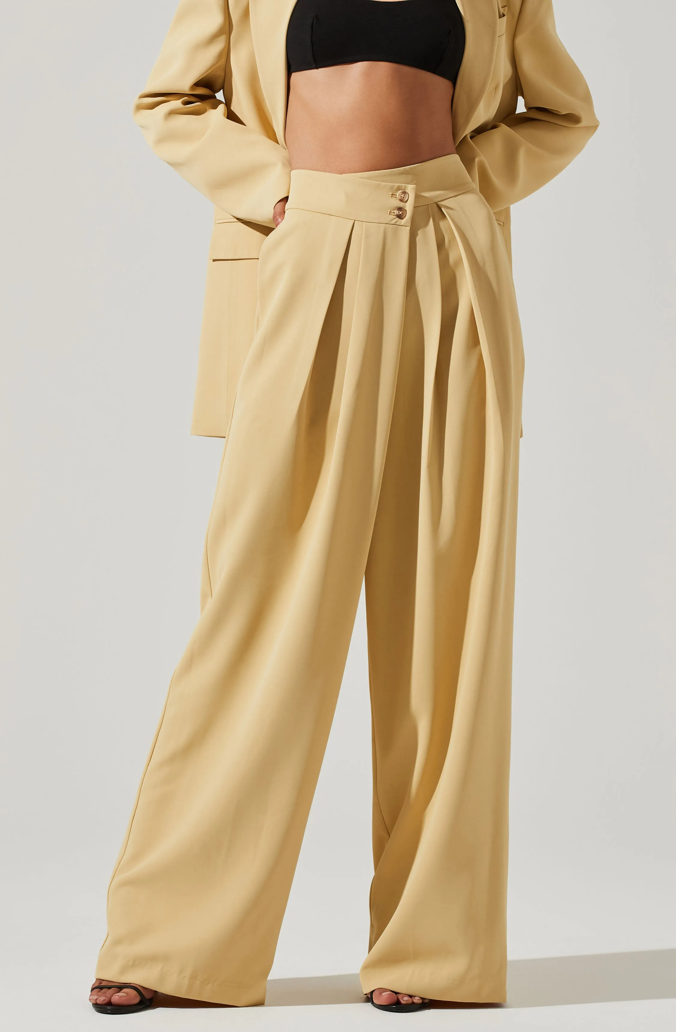 Boyfriend Criss Cross Pleated Wide Leg Pants