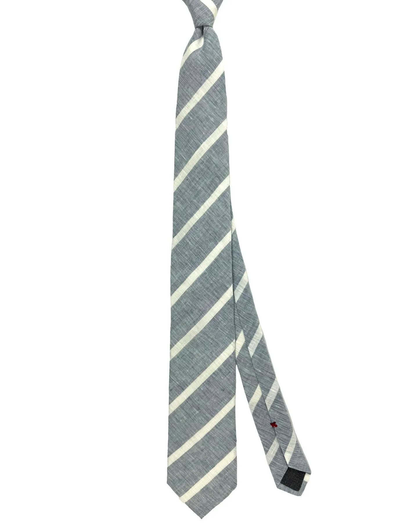 Brunello Cucinelli Linen Tie Light Blue White Stripes