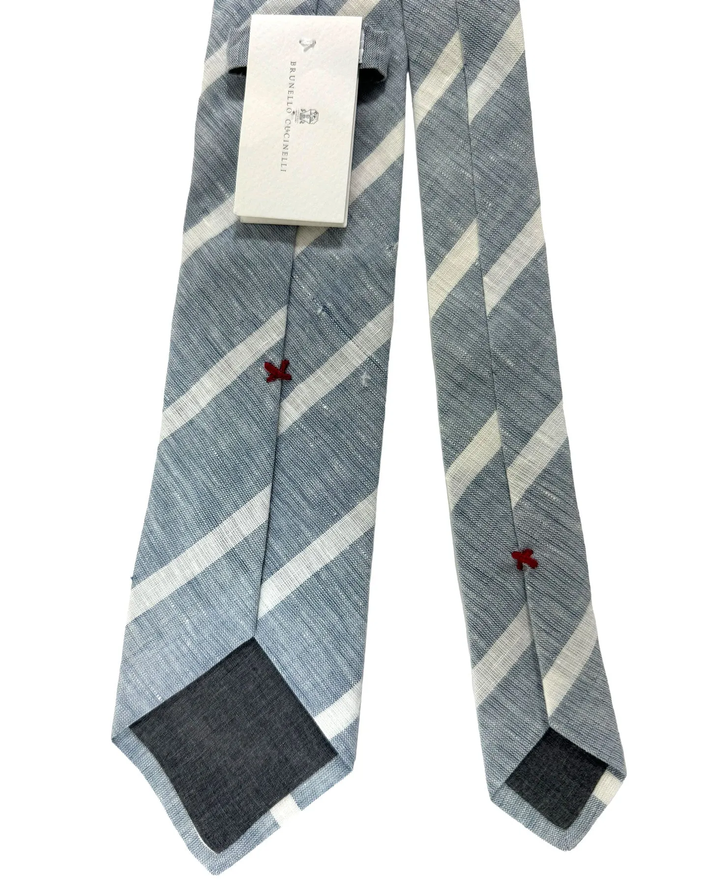 Brunello Cucinelli Linen Tie Light Blue White Stripes