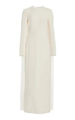 Carlota Draped Gown in Ivory Silk Wool Cady