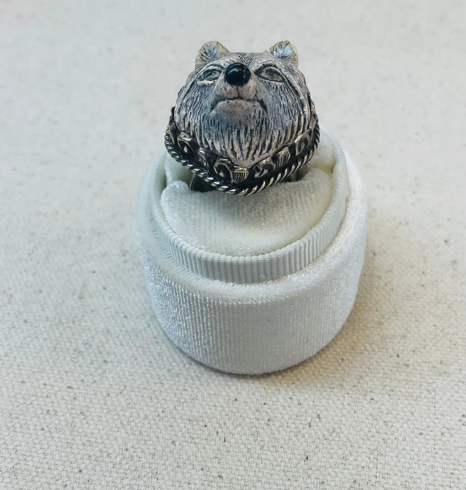 Carved Wolf Head Adjustable Ornate Ring