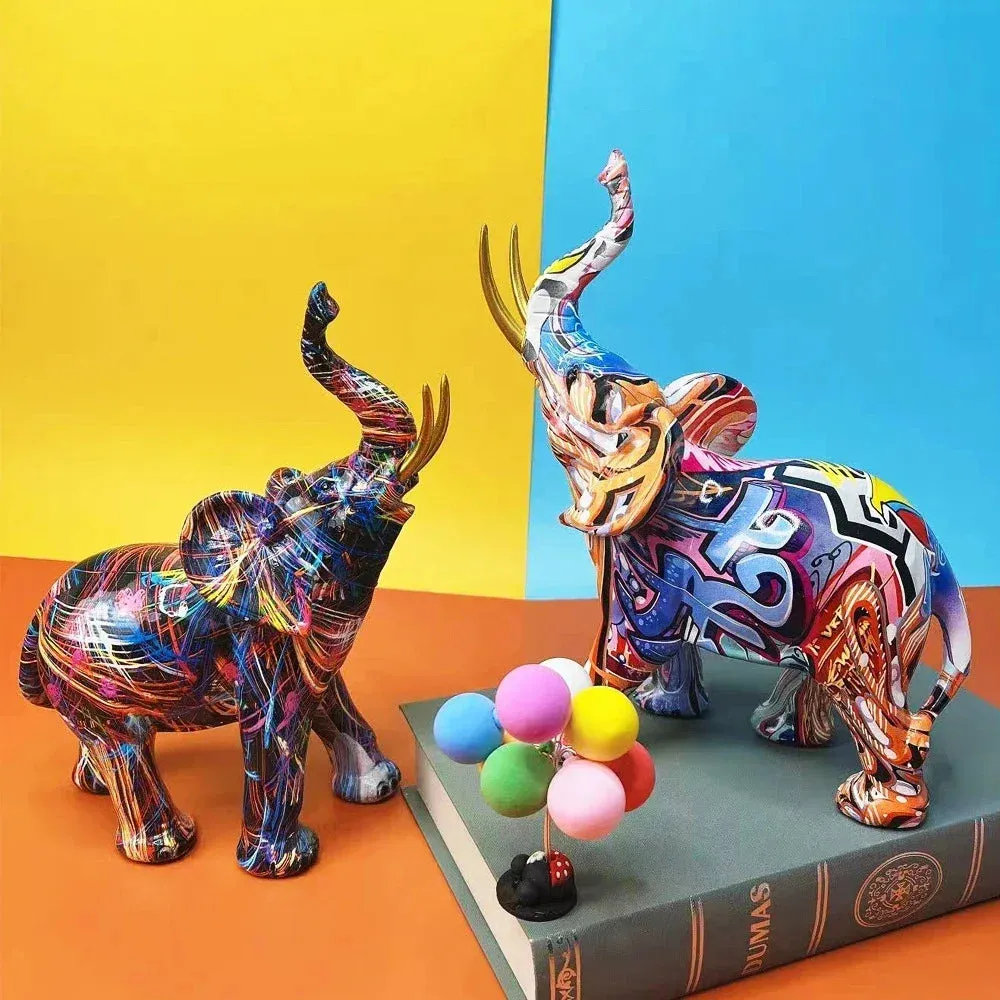 Colorful Elephant Ornament, Modern Art Sculpture